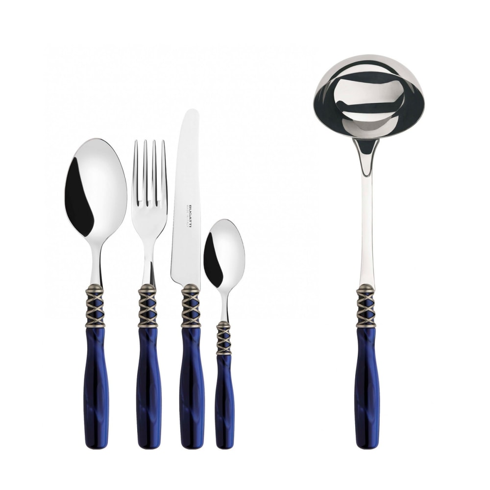 Set Posate 49pz blu ghiera argento anticato