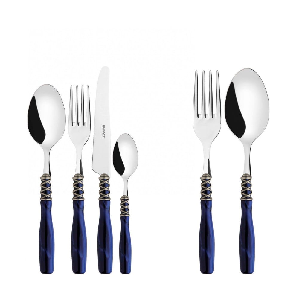 Set Posate 75pz blu ghiera argento anticato
