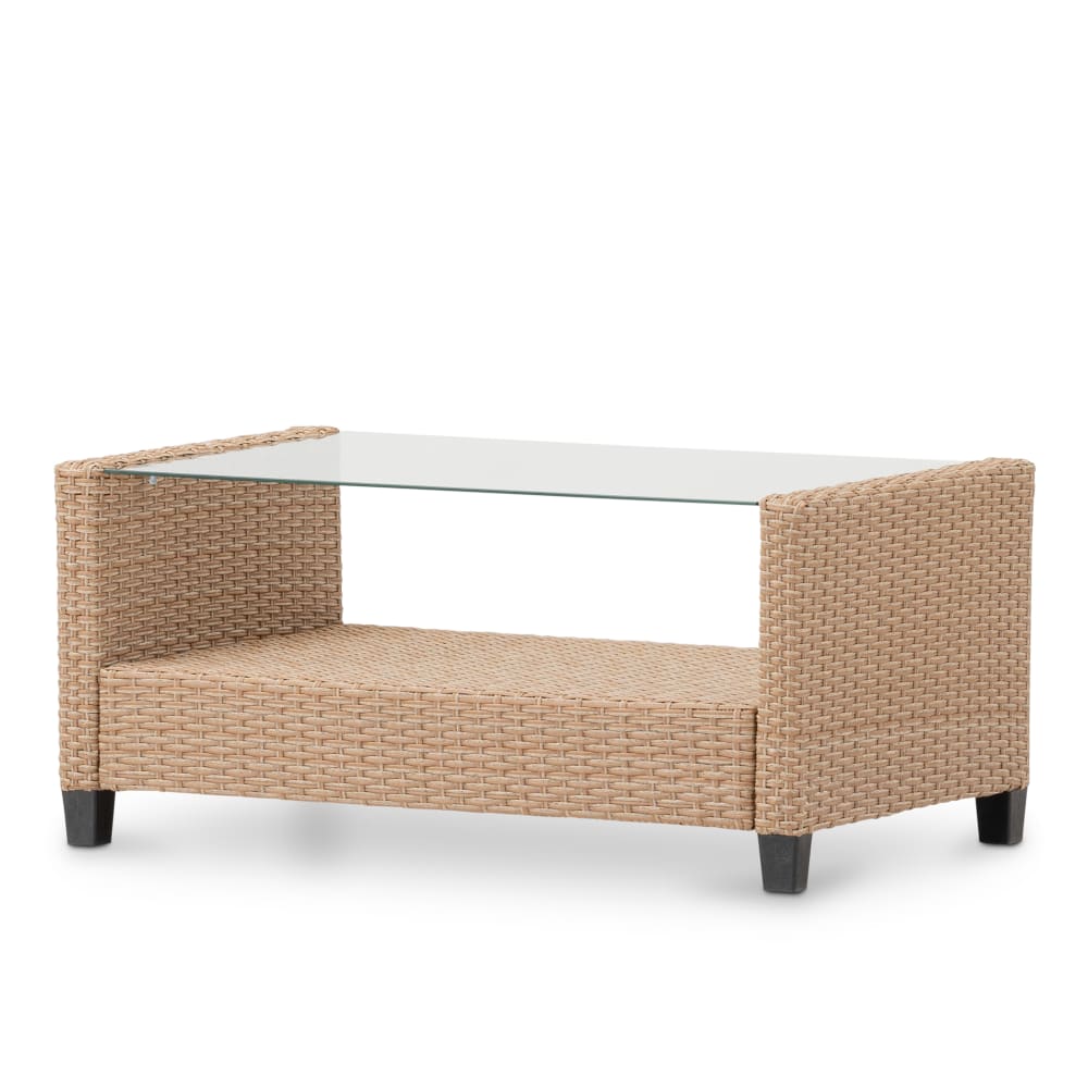 Tavolino basso in rattan sintetico e vetro