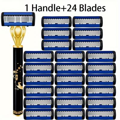 Manual Men's Razor, Stainless Steel 6-layers Blades Razor For Men With Precision Trimmer, Metal Razor Holder, Replacement Blades, Razor For Men Women