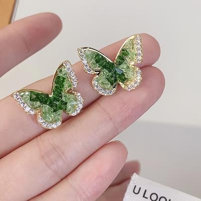 Earrings, Gradient Green Artificial Crystal Butter...