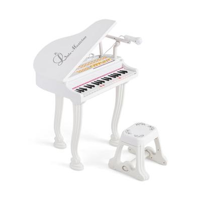 Costway 37 Keys Kids Piano Keyboard with Stool and Piano Lid-White