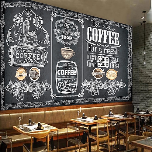 Kaffee-Café-Wandtapete, Wandaufkleber, bedruckt, abziehen und aufkleben, selbstklebend, entfernbar, für Kaffee-Café, Tafel, Leinwand, Heimdekoration, mehrere Größen Image