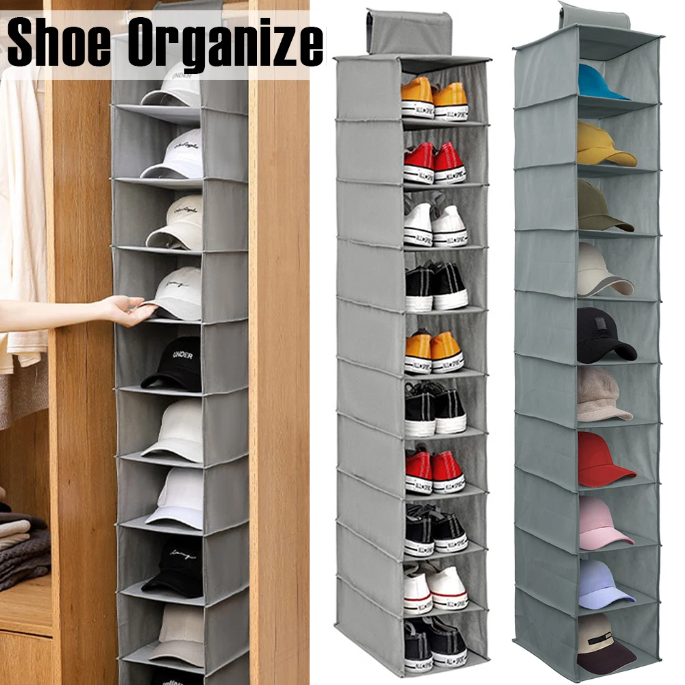 Hängender Schuh-Organizer, Vlies-Schuh-Aufbewahrungsregal, 10-lagiges, faltbares hängendes Schuhregal, platzsparend, für Zuhause, Schlafzimmer, Schrank