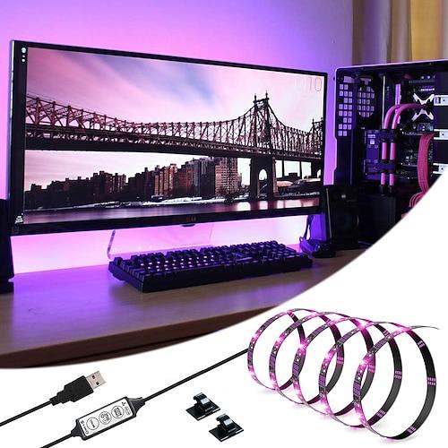 Bande lumineuse LED USB étanche RVB à changement de couleur, 1,2 à 4,5 m, alimentée par batterie, flexible, alimentée par batterie, avec 3 touches, contrôleur IR pour chambre à coucher, bureau,