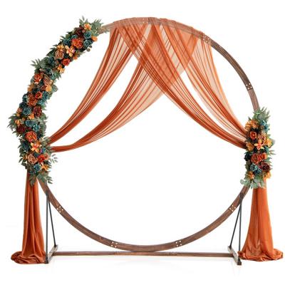 Costway Wooden Wedding Arch Solid Wood Arbor Backdrop Stand for Wedding Ceremony-Round