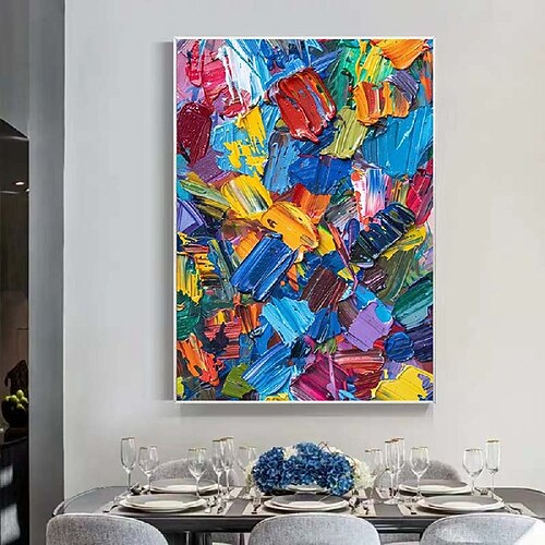 Messermalerei, großes abstraktes Gemälde, handgemalte Textur, handgemalte bunte Ölgemälde auf Leinwand, 3D-Strukturölgemälde, buntes Gemälde für die Wohnzimmerdekoration Image