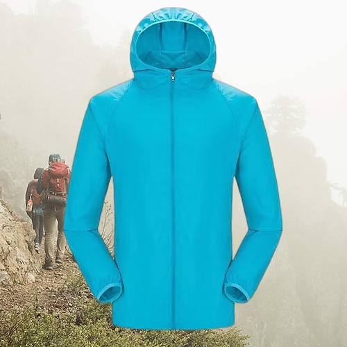 Herren Damen Regenjacke Windbreaker UPF 50 UV Sonnenschutz Reißverschluss Kapuzenpullover Langarm Angeln Laufen Wanderjacke Sommer Outdoor Packbar Schnelltrocknend Oberbekleidung Jacke Top Klettern Image