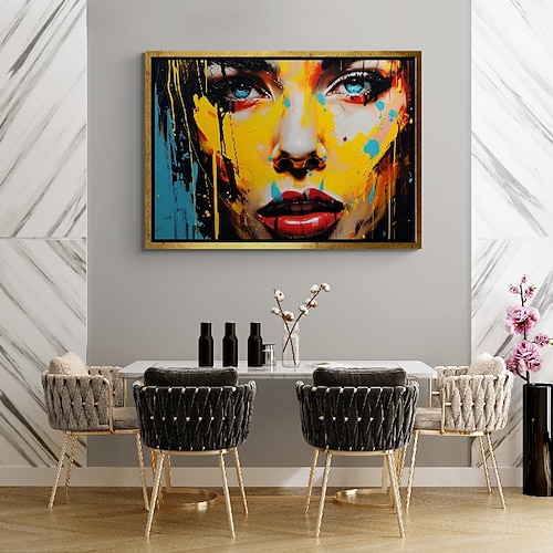 abstrakte Frau Gesicht Leinwand Malerei handgemachte Graffiti Wandkunst bunte Frau Wandkunst Frau Porträt Ölgemälde handgemalte Leinwand Graffiti Gesicht Wandkunst gold gerahmte Leinwand Image