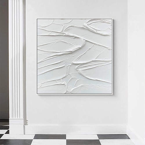 handgemaltes 3D strukturiertes weißes abstraktes Gemälde auf Leinwand 3D strukturierte Wandkunst Boho moderne Leinwandkunst Wohnzimmer Dekor Pattle Knife Ölgemälde Wohndekor Hotelkunststück Image