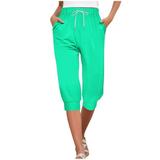 Womens Plus Size Capri Pants Solid Color Ankle Pants Football High Waisted Ruched Linen Pants Summer Trousers Relaxed Fit Streetwear Oversize Sweatpants with Pockets(Mint Green S)