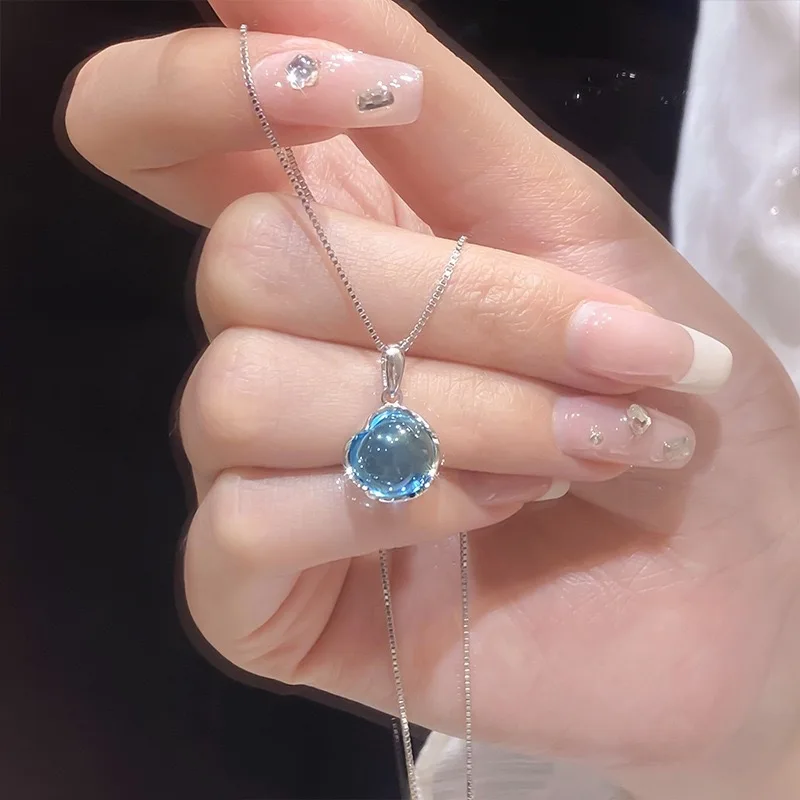 Blaue Kristall Wasser tropfen Anhänger Halsketten für Frauen kurze Schlüsselbein Kette Halsreif Schmuck Mädchen Image