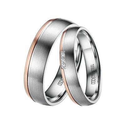 Trauring DOOSTI "Schmuck Geschenk Edelstahl Trauring Ehering Partnerring LIEBE" Gr. 60, rosa (edelstahlfarben, roségoldfarben), Fingerringe, 60, ohne Zirkonia, Edelstahl, 6mm, Made in Germany, wahlweise mit oder ohne Zirkonia Image