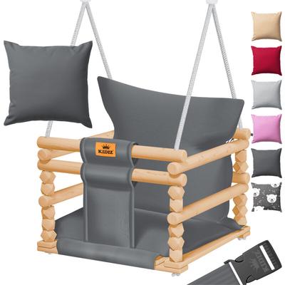 Babyschaukel Kinderschaukel Schaukelsitz mit Polsterung Holz-Schaukel mit Anti-Kipp bis 60KG Image