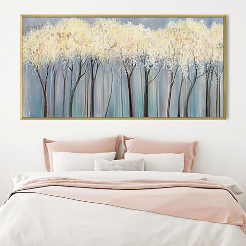 Ölgemälde, handgemaltes Baumwaldgemälde auf Leinwand, handgefertigt, groß, abstrakt, goldfarben, groß, goldblau, Landschaft, Acrylölgemälde, modernes Kunstwerk für Wohnzimmer, Wandkunst, Dekor Image