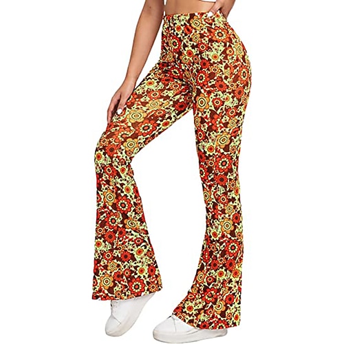 Hippie Retro Vintage Boho 1970er Disko Hose Glockenhose Hose mit weitem Bein Yoga-Hose Damen Kostüm Jahrgang Cosplay Hosen Schlager Outfit Image