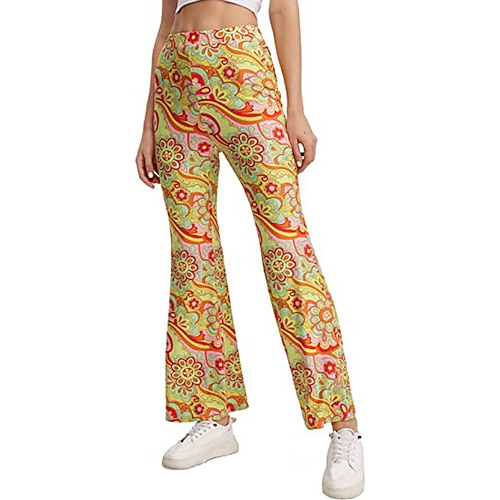 Hippie Retro Vintage Boho 1970er Disko Hose Glockenhose Hose mit weitem Bein Yoga-Hose Damen Kostüm Jahrgang Cosplay Hosen Schlager Outfit Image