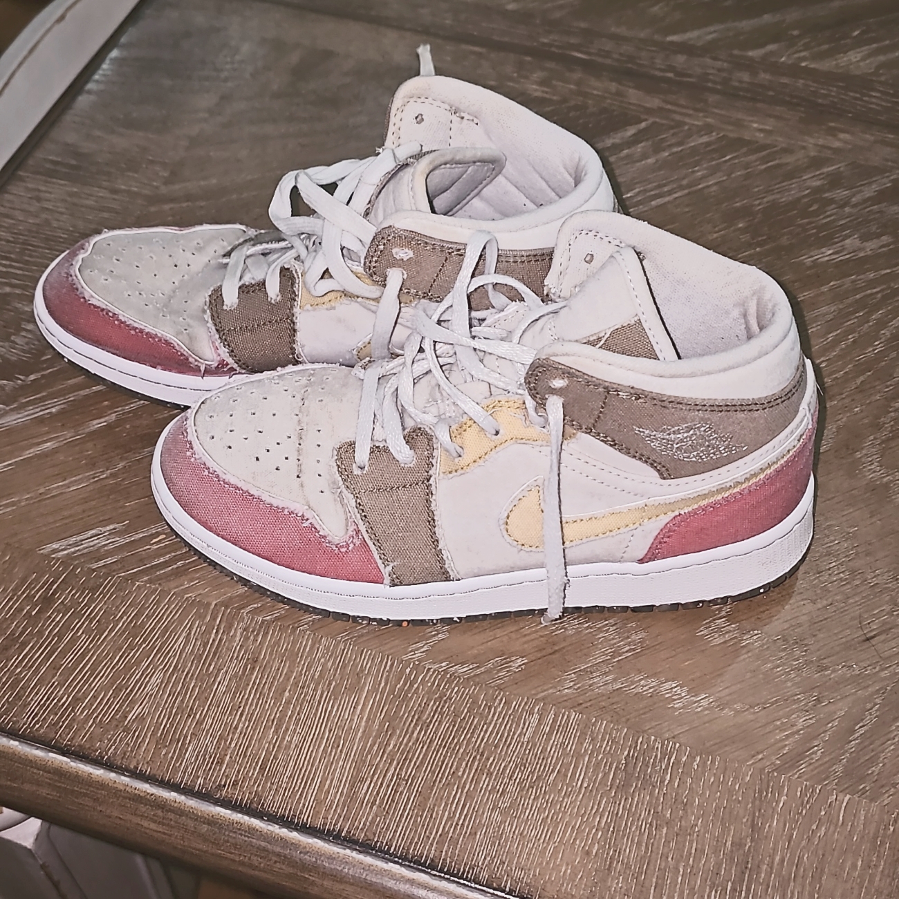 Nike Shoes | Girls Pink, Tan, Light Yellow Nike Air High Tops. Euc | Color: Cream/Pink | Size: 4.5g