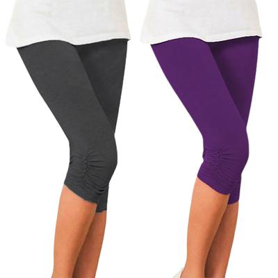 2 Pack Women's Capri Leggings Workout Pants High Waist Bottoms Tummy Control Butt Lift Violet White Black Yoga Fitness Gym Workout Sports Activewear High Elasticity Athletic Athleisure Wear
