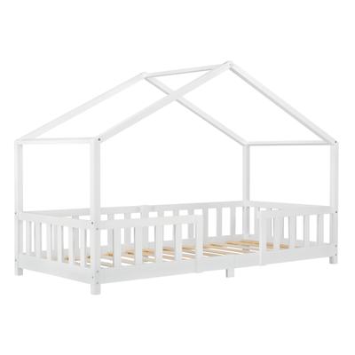 Kinderbett mit Rausfallschutz aus Kiefernholz 90 x 200 cm, Weiß