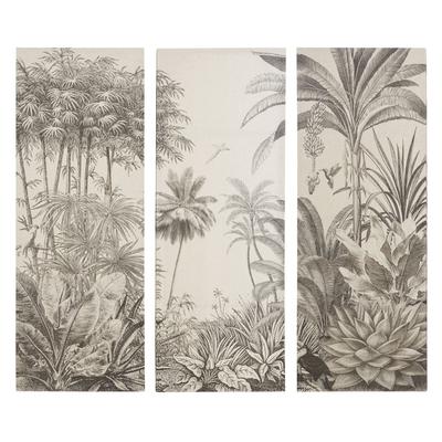 Triptychon mit gedruckten Leinwandbildern, Dschungel, schwarz und beige, 45x120cm