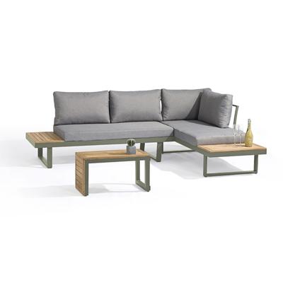 4-Sitzer-Gartenmöbel, Aluminium und Akazienholz, khakigrün
