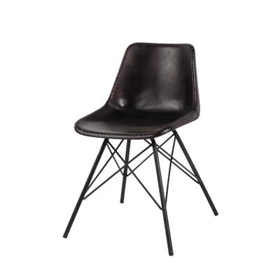 Stuhl im Industrial-Stil aus Leder und Metall, schwarz