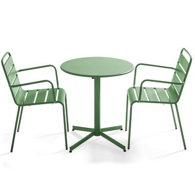 Table de jardin ronde pliante en métal et 2 fauteuils Cactus vert