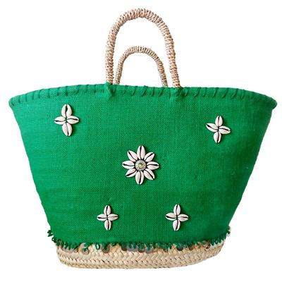 Strandtasche aus Palme und Canvas, Grün
