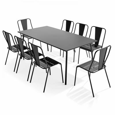 Stuhl Gartentisch und 8 Bistrostühle aus grauem Stahl