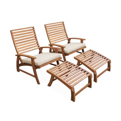 2er Set Gartenstühle mit Fußstütze, Teak