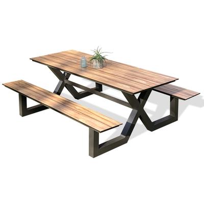 Gartentisch 8 Personen, Aluminium mit HPL Platte, Holzeffekt
