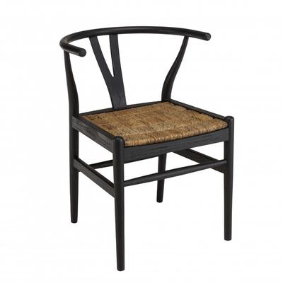 Stuhl aus recyceltem Teakholz mit abgerundeter Rückenlehne, schwarz