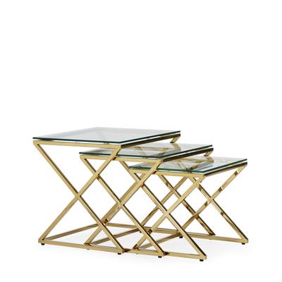 3er Set Couchtische aus Edelstahl und Glas, L 45 cm, gold