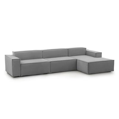 Festes Sofa mit Halbinsel aus grauem Stoff, 340 x 170 x 70 cm