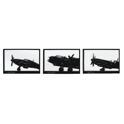 Wanddekoration Triptychon Flugzeug aus Metall, 174x40 cm, schwarz
