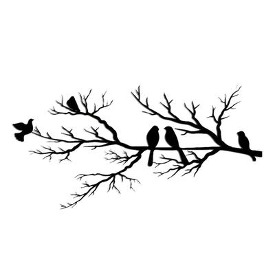 Wanddekoration Vögel auf dem Ast aus Metall, 90x45 cm, schwarz
