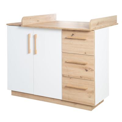 Wickelkommode 2 Türen + 3 Schubladen - Holzdekor / Weiß