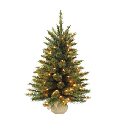 Künstlicher Weihnachtsbaum mit LED-Beleuchtung in Jutesack 90