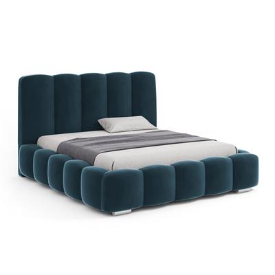 Bett mit Polsterrahmen und Veloursbezug 160 cm, blau