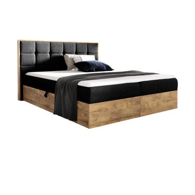 Boxspringbett 200x200 mit Bettkasten und Topper, schwarz