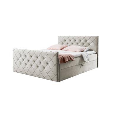 Boxspringbett 140x200 mit Kopf- und Fußteil und Topper, beige