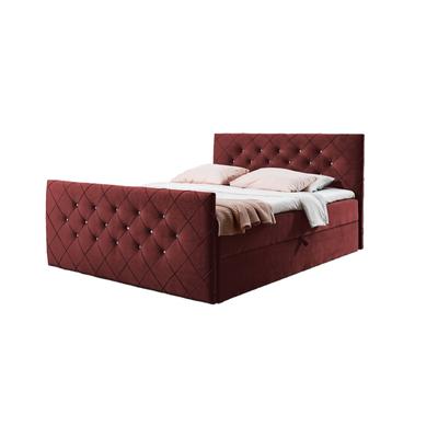 Boxspringbett 200x200 mit Kopf- und Fußteil und Topper, rot