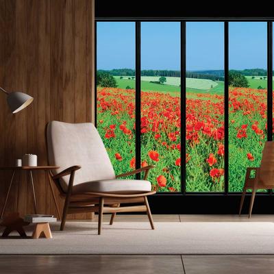 Tapete Fenster auf Mohnblumen 156x270cm