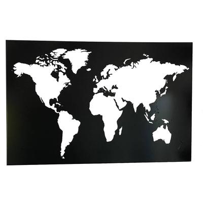 Bild aus Aluminium lackiert Weltkarte, 140x80x2 cm, schwarz