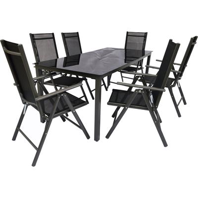 Gartentisch und 6 Stühle aus Stahl, 190 cm, Schwarz