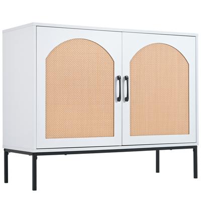 Sideboard mit 2 Türen, 100 x 80 x 39 cm, aus Rattan, weiß