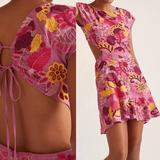 Anthropologie Dresses | Anthro Maeve Beaded Floral Embroidered Cutout Mini Dress Backless Pink 12 Petite | Color: Pink/Yellow | Size: 12