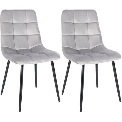 2er Set Esszimmerstuhl mit Füße aus Metall und Sitz aus Samt grau