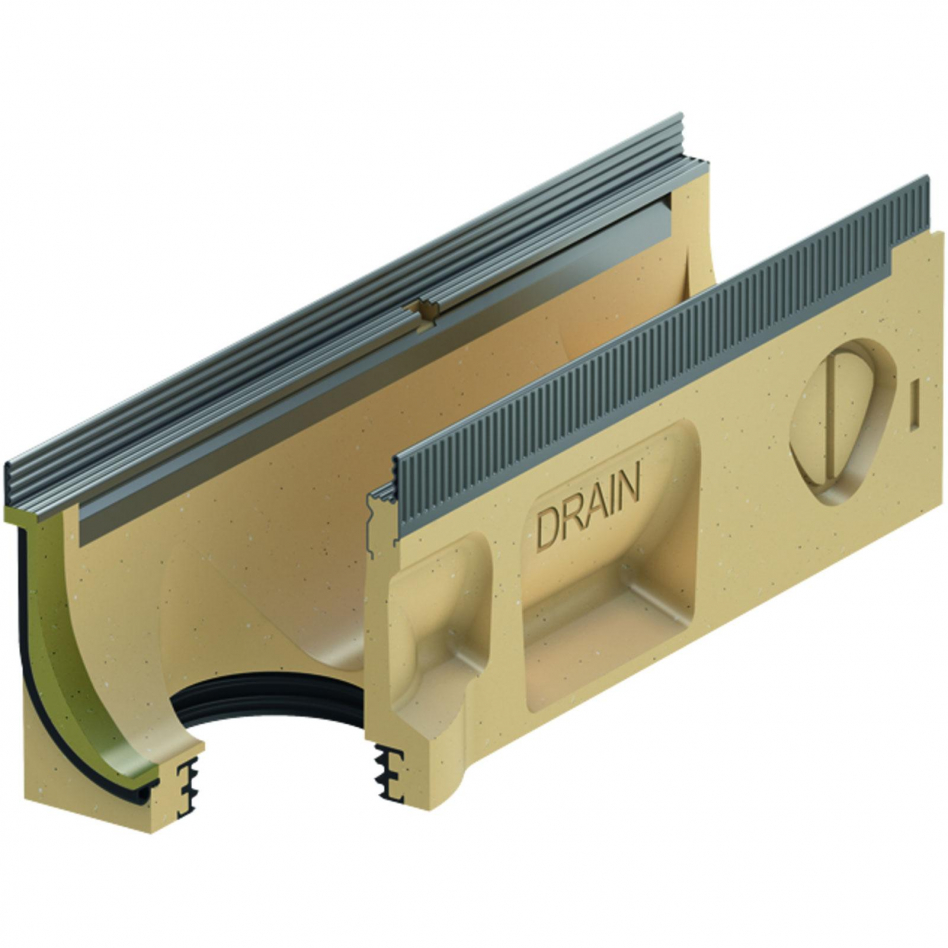 ACO Drain Multiline Seal in V100 Entwässerungsrinne ohne Sohlengefälle mit senkrechtem Rohranschluss, Edelstahl, 0.2,500 mm Image